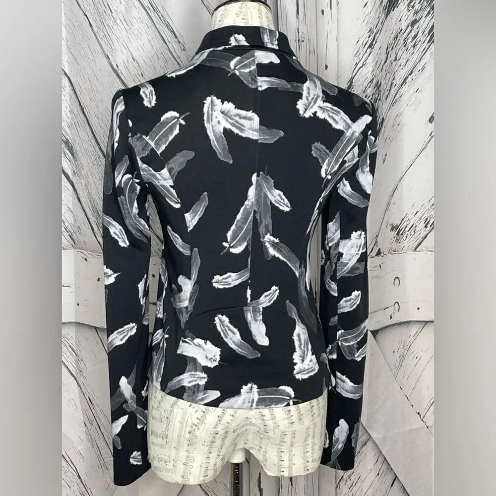 EXPRESS Feather Pattern Motorcycle Zipper Jacket S - Picture 5 of 7